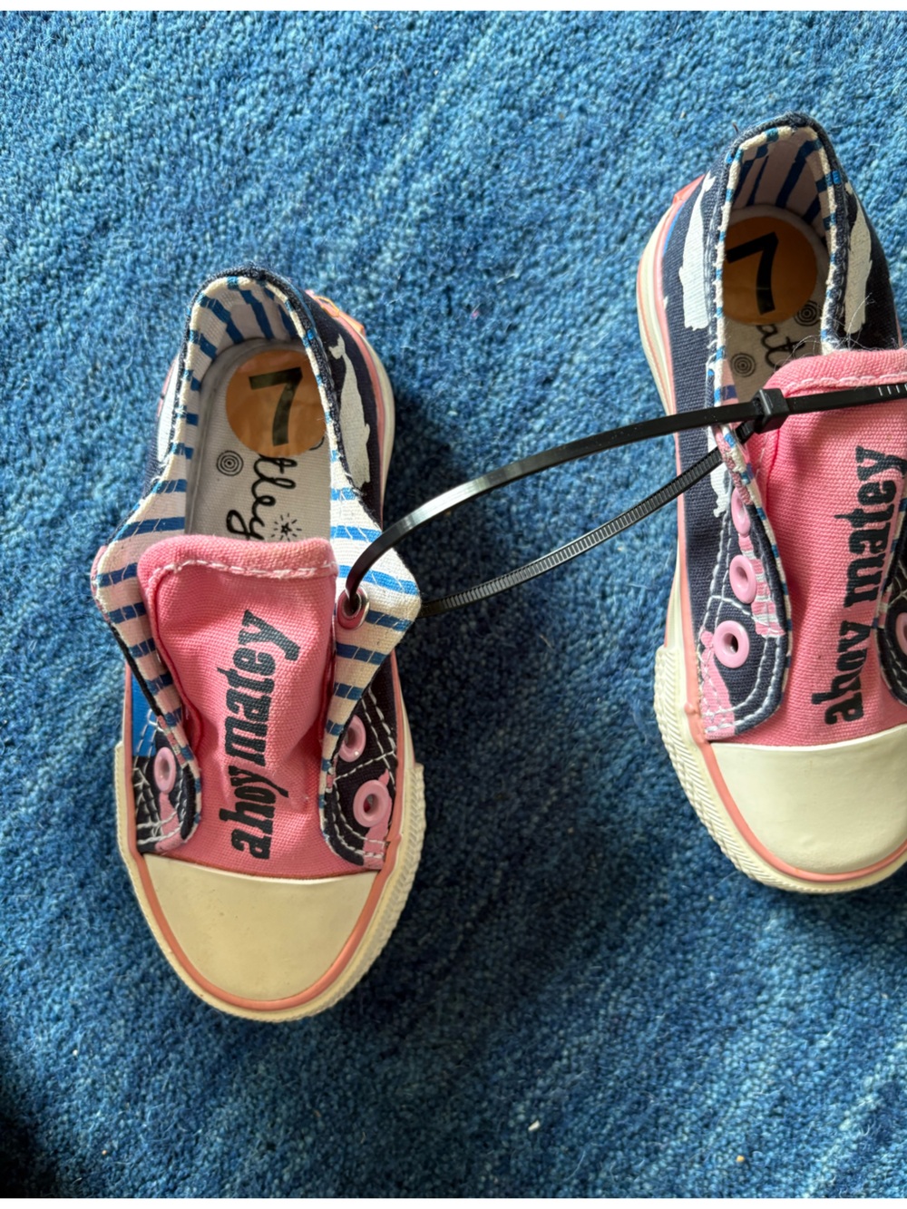 4/$20 Nautical Themed Pink & Navy Kids Canvas Slip-On Sneakers